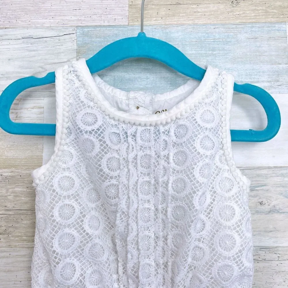 Genuine Kids OshKosh Lace Pom Trim Romper White Dolphin Hem Baby Girls 18M